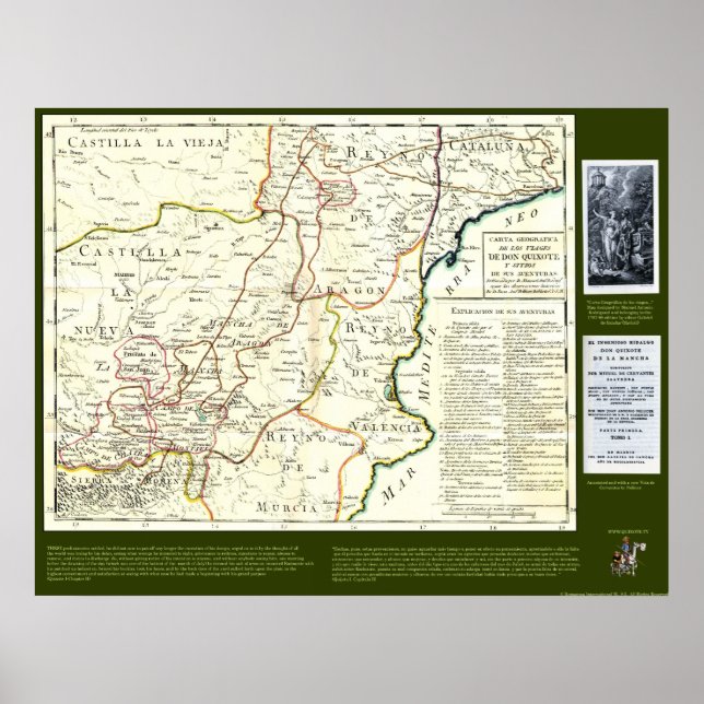 Póster Mapa de ruta de Don Quijote - Cervantes (Frente)