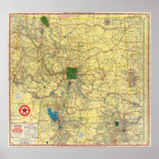 Póster Mapa de ruta de Idaho, Mont, Wyo