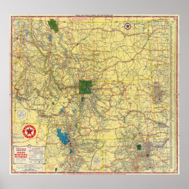 Póster Mapa de ruta de Idaho, Mont, Wyo (Frente)