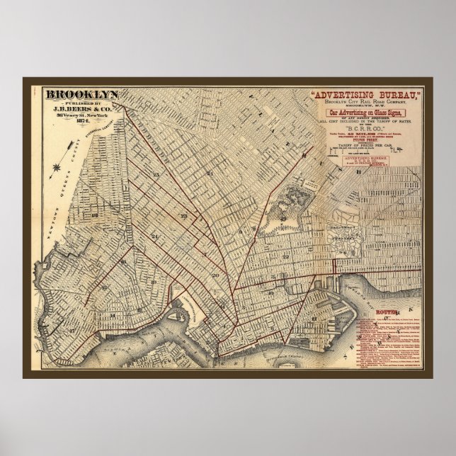 Póster Mapa de ruta de la empresa ferroviaria de Brooklyn (Frente)