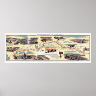 Póster Mapa de ruta de Pony Express