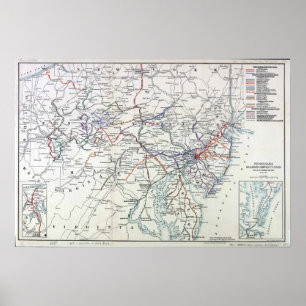Póster Mapa de ruta del ferrocarril de Pennsylvania del
