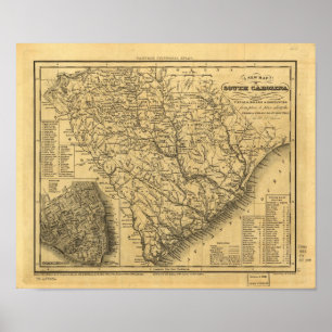 Póster Mapa de rutas ferroviarias y marítimas de Carolina