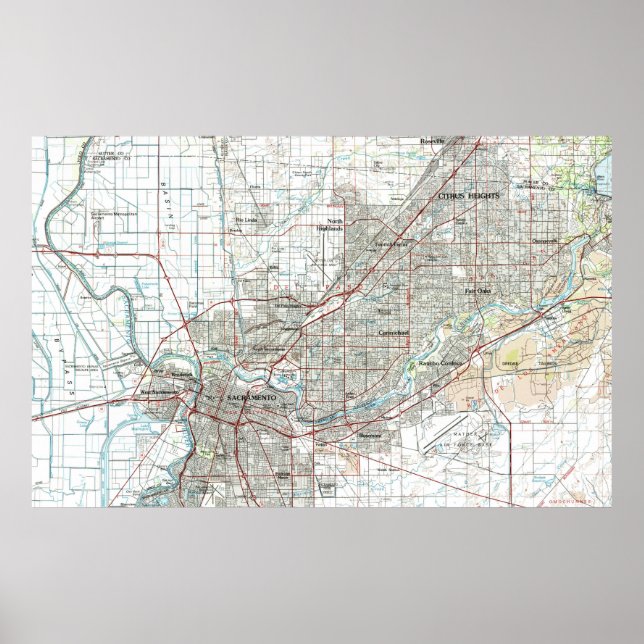 Póster Mapa de Sacramento California (1994) (Frente)