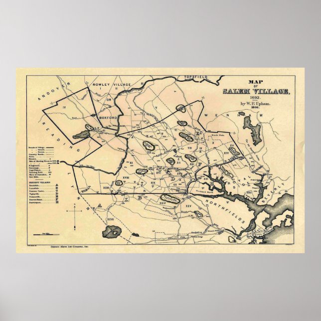 Póster Mapa de Salem Massachusetts de 1692 (1866) (Frente)