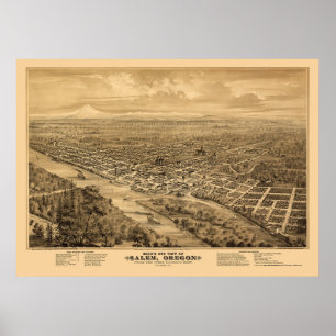 Póster Mapa de Salem, OR Panorámico - 1876