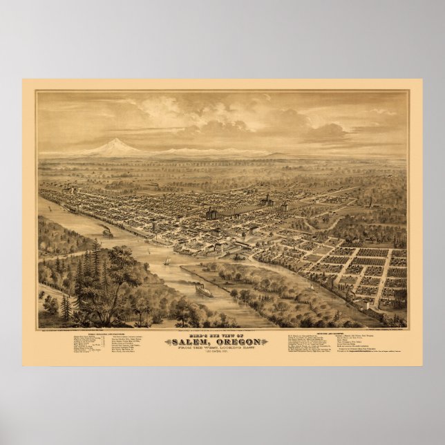 Póster Mapa de Salem, OR Panorámico - 1876 (Frente)