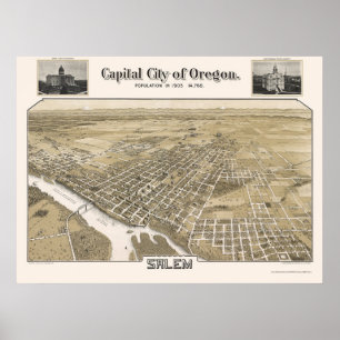 Póster Mapa de Salem, OR Panorámico - 1905