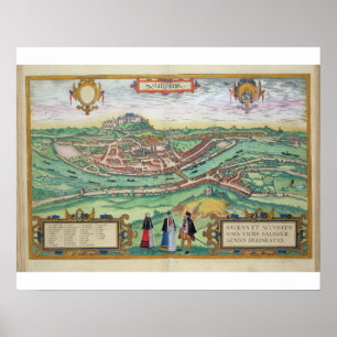 Póster Mapa de Salzburgo, de 'Civitates Orbis Terrarum' b