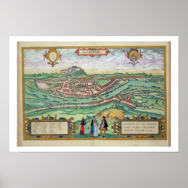 Póster Mapa de Salzburgo, de 'Civitates Orbis Terrarum' b (Frente)
