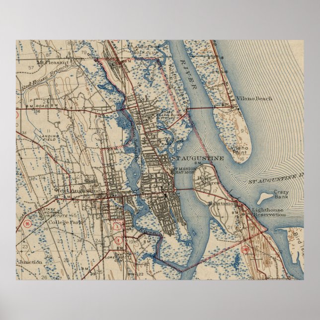 Póster Mapa de San Agustín Florida (1937) (Frente)