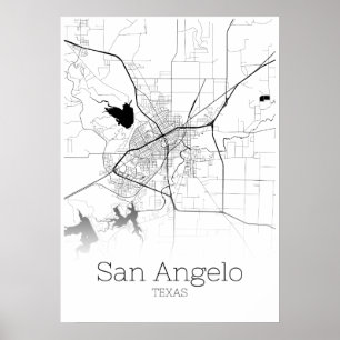 Póster Mapa de San Angelo - Texas - Poster del Mapa de la