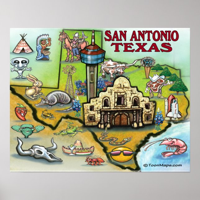 Póster Mapa de San Antonio TEXAS (Frente)