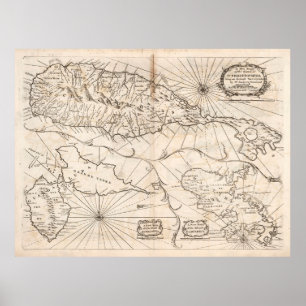 Póster Mapa de San Cristóbal, Guadalupe y Martinica (1794