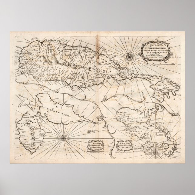 Póster Mapa de San Cristóbal y Guadalupe (1794) (Frente)