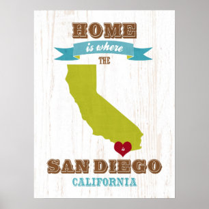 Póster Mapa de San Diego, California - casero está donde