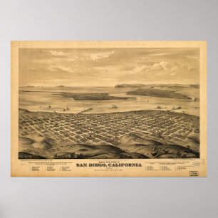 Póster Mapa de San Diego, Vista de los ojos de las aves,