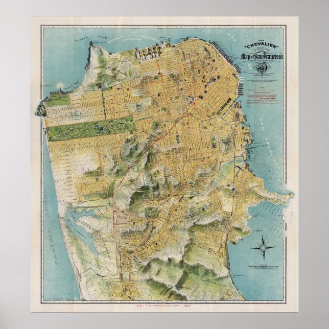 Póster Mapa de San Francisco de Chevalier (1912) (Frente)