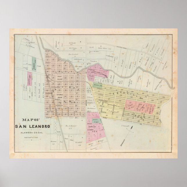 Póster Mapa de San Leandro CA (1878) (Frente)