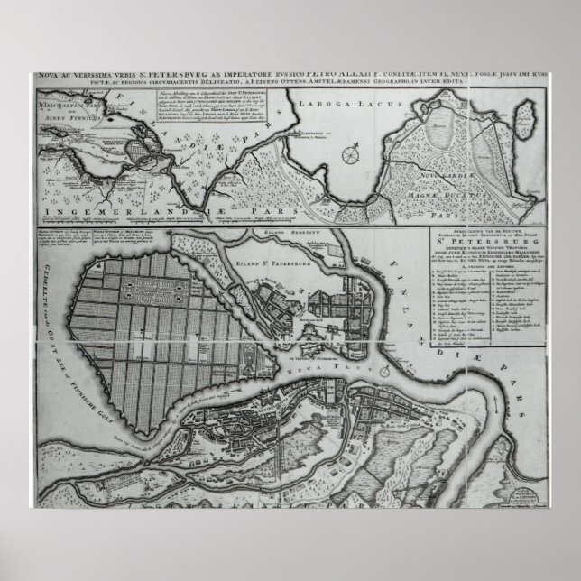 Póster Mapa de San Petersburgo, c.1750 (Frente)