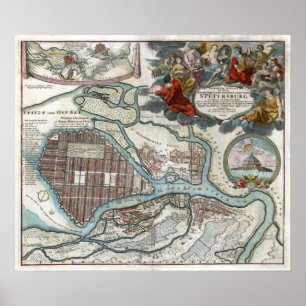 Póster Mapa de San Petersburgo de 1720