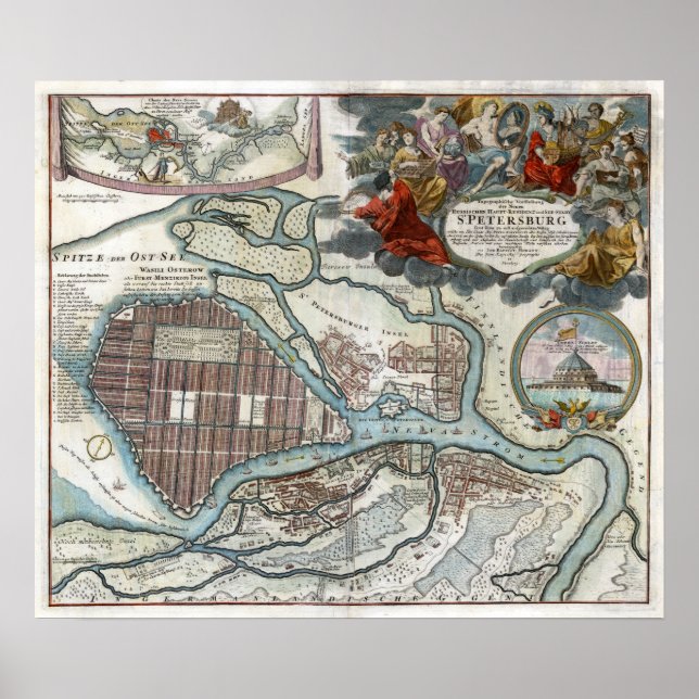 Póster Mapa de San Petersburgo de 1720 (Frente)