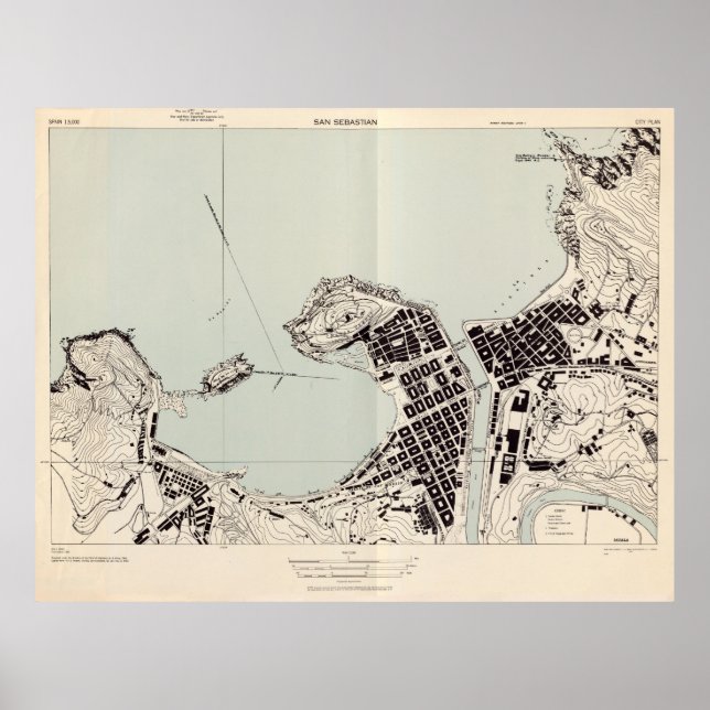 Póster Mapa de San Sebastián España Vintage (1943) (Frente)