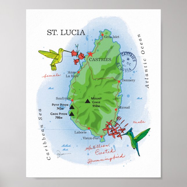 Póster Mapa de Santa Lucía 8x10 (Frente)