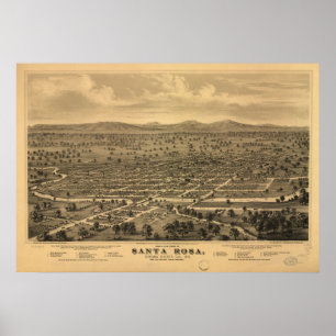 Póster Mapa de Santa Rosa, opinión del Pájaro-Ojo, 1876