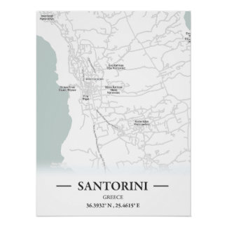 Póster Mapa de Santorini, Grecia