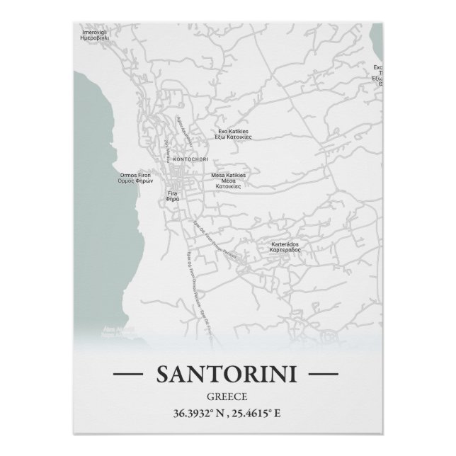 Póster Mapa de Santorini, Grecia (Anverso)