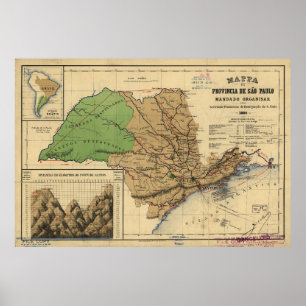 Póster Mapa de São Paulo, Brasil (1886)