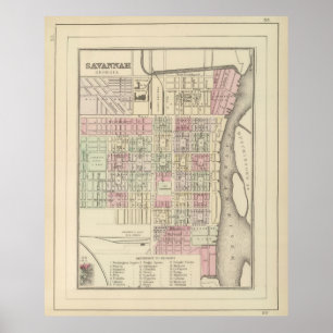 Póster Mapa de Savannah GA (1884)
