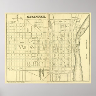Póster Mapa de Savannah Georgia (1890)