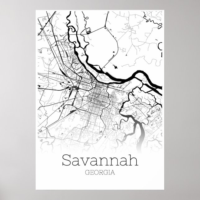 Póster Mapa de Savannah - Georgia - Poster del Mapa de la (Frente)