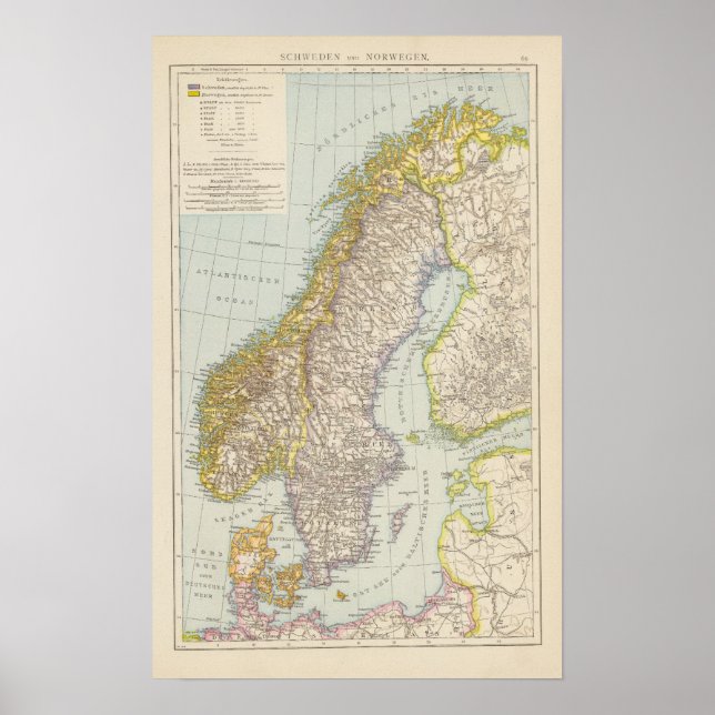 Póster Mapa de Schweden, Noruega - Suecia y Noruega (Frente)