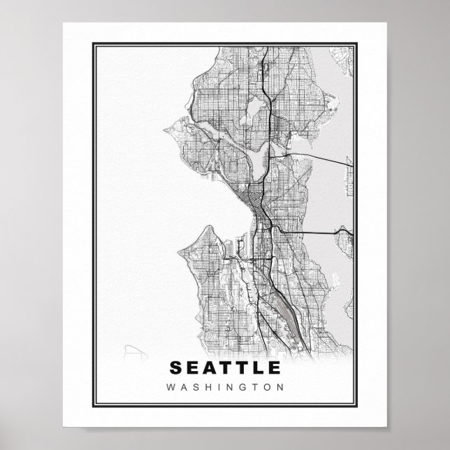 Póster Mapa de Seattle (Frente)