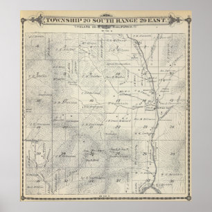 Póster Mapa de sección del condado de Tulare T20S R29E