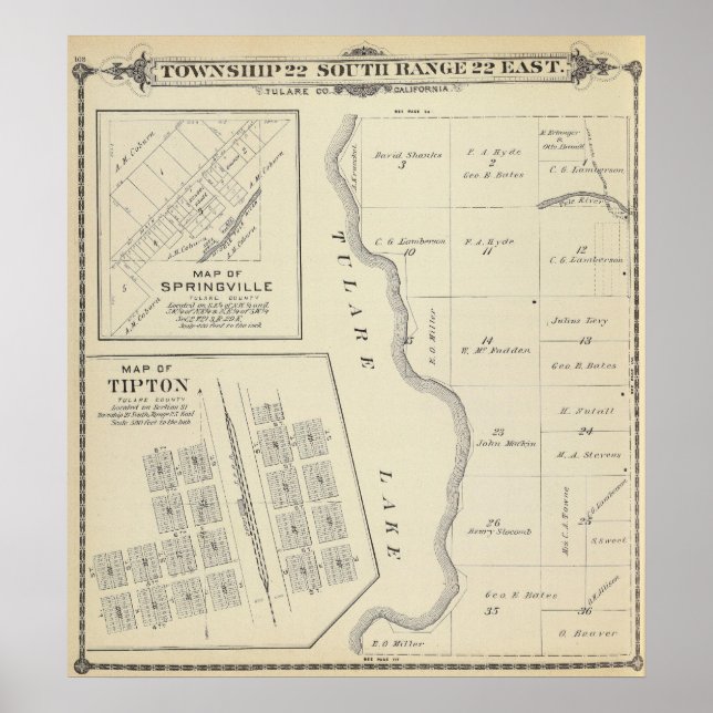 Póster Mapa de sección del condado de Tulare T22S R22E (Frente)