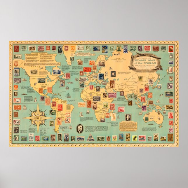 Póster Mapa de sellos del mundo (Frente)