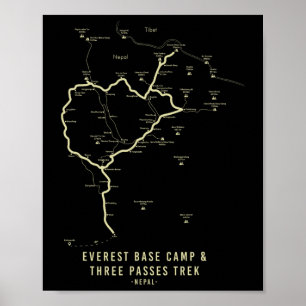 Póster Mapa de senderismo de Trek de Campamento Base del