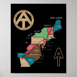Póster Mapa de senderismo del Appalachian Trail 