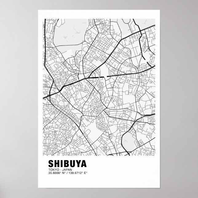 Póster Mapa de Shibuya Poster - Mapa Blanco de Tokio (Frente)