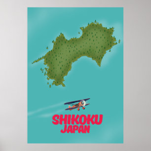 Póster Mapa de Shikoku Japón
