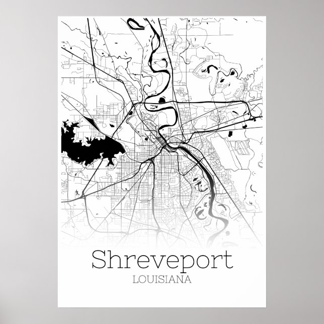 Póster Mapa de Shreveport - Loiusiana - Poster de Mapa de (Frente)