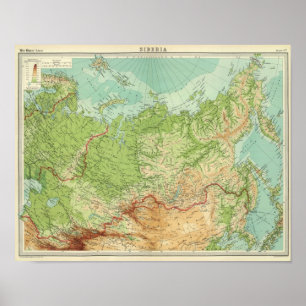 Póster Mapa de Siberia con rutas de navegación