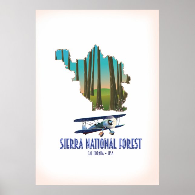 Póster Mapa de Sierra Nacional Forestal de California USA (Frente)
