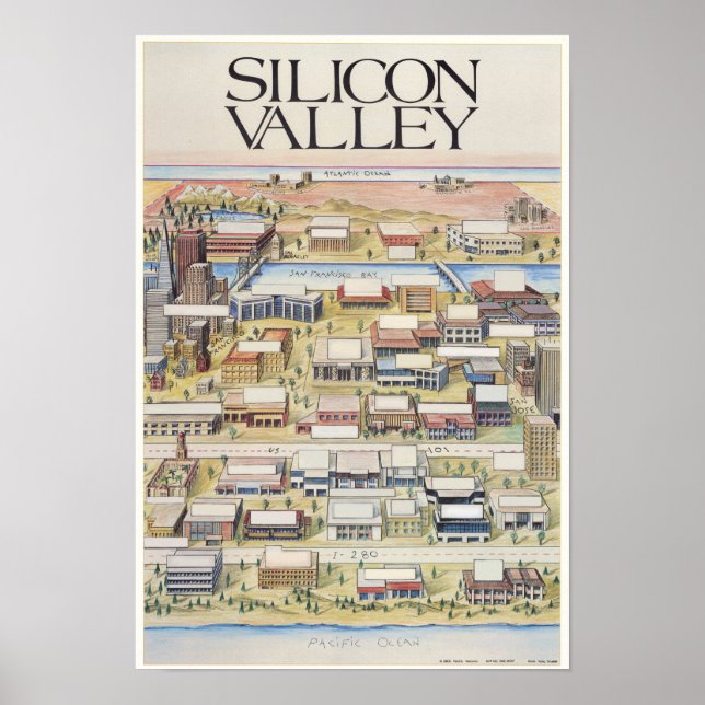 Póster Mapa de Silicon Valley (sin nombres de compañías) (Frente)
