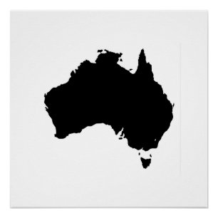 Póster Mapa de silueta negra de Australia