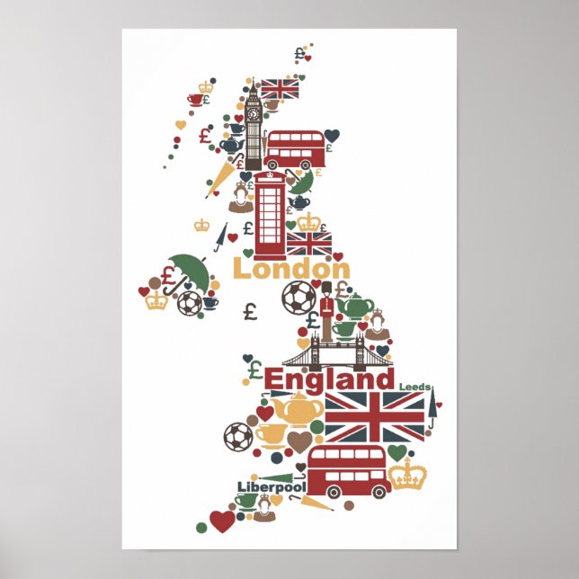 Póster Mapa de símbolos de Inglaterra (Frente)